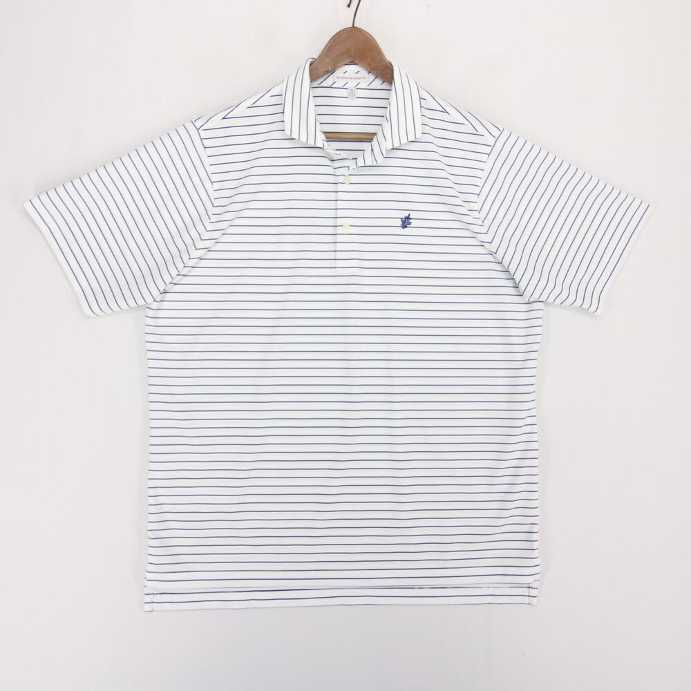 Fairway Greene Polo Shirt Mens XL White Blue Striped Oak Ridge Golf Stretch